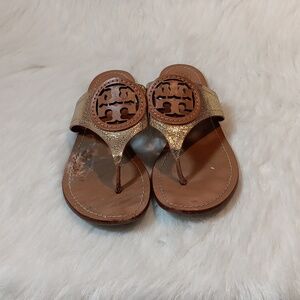 Tory Burch Louisa Gold Brown Metallic Sandal Sz 9.5
